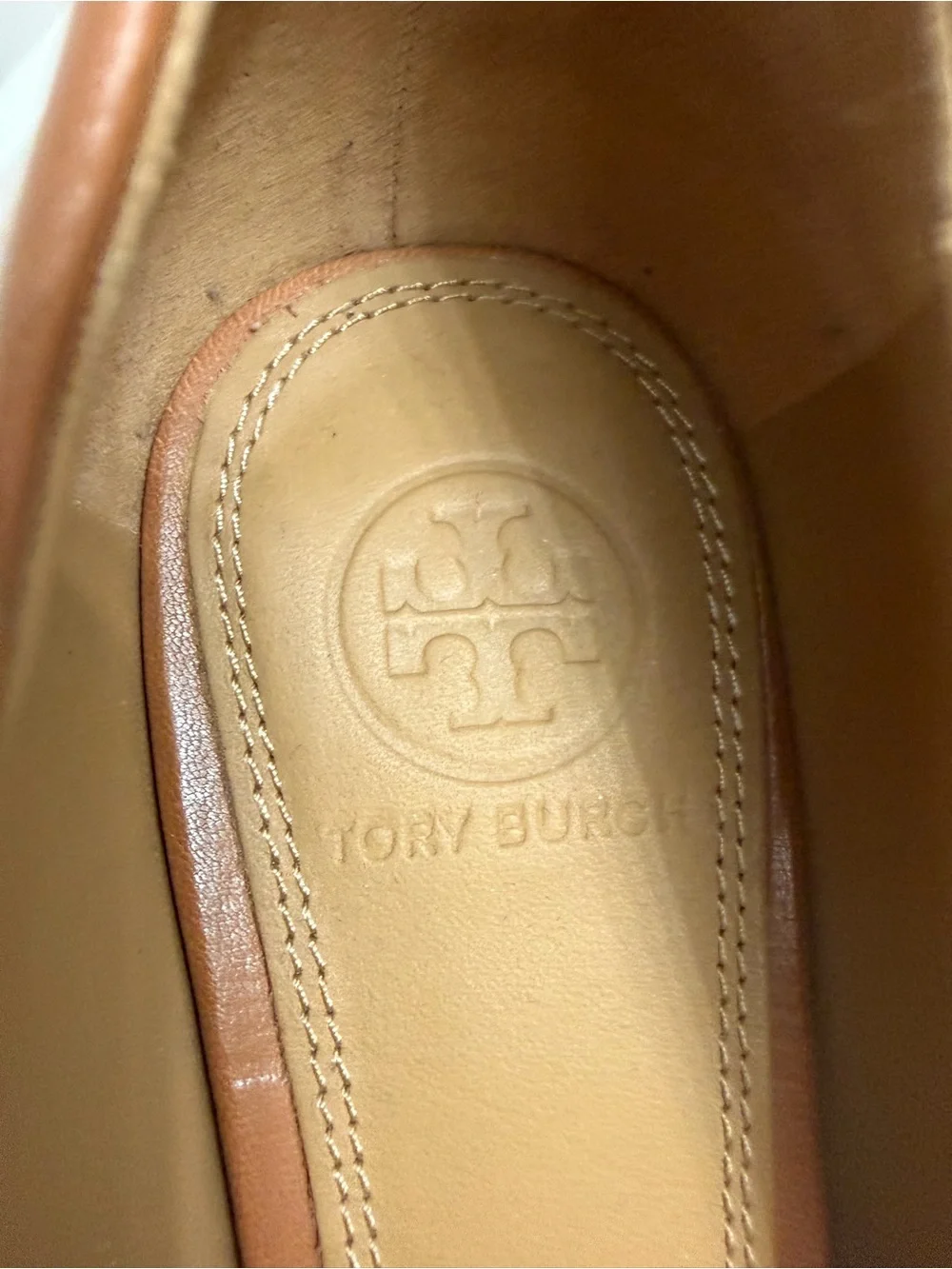 Tory Burch Tan Leather Logo Ballet Flats